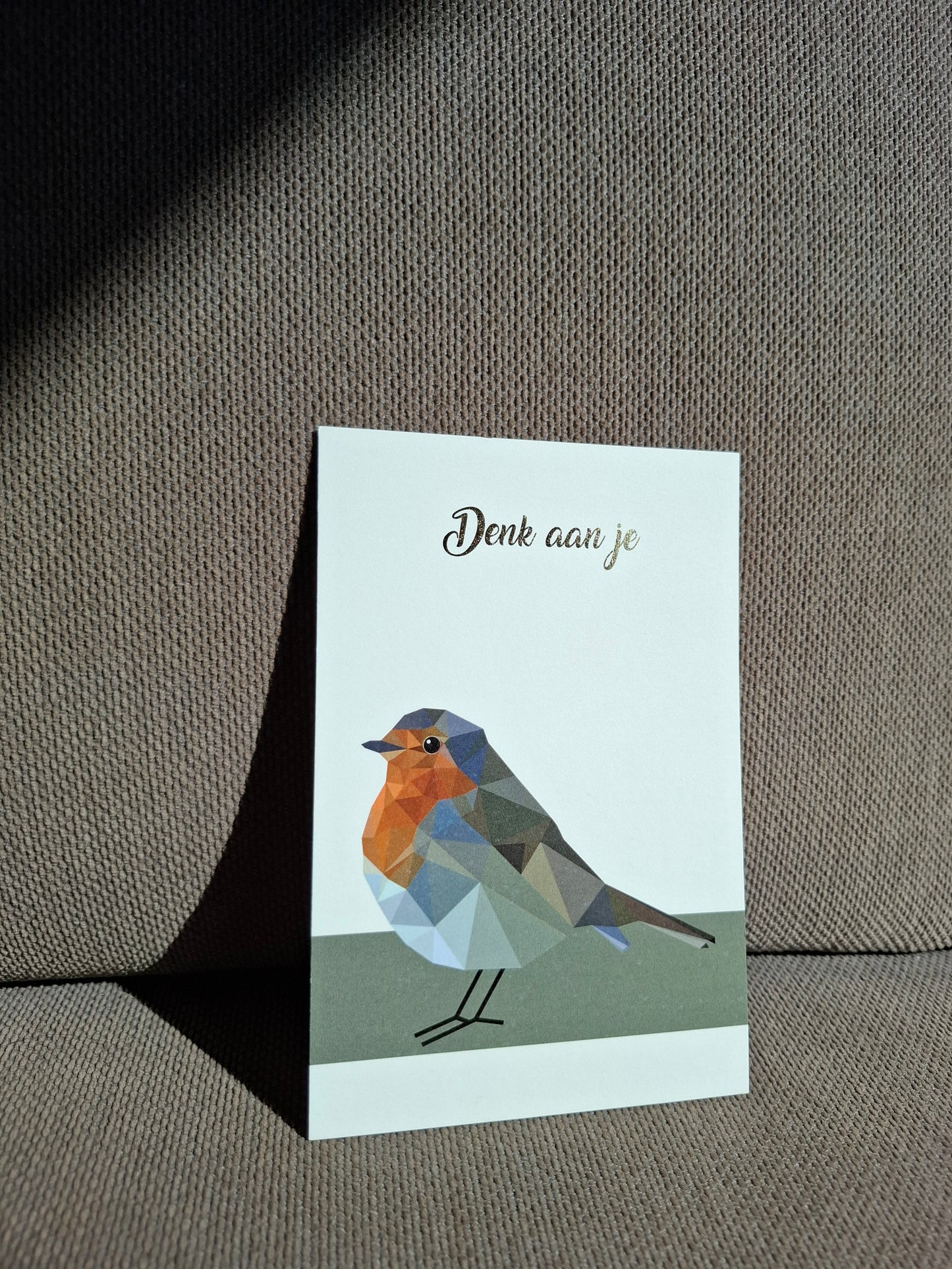 Postkaart denk aan je roodborstje met gouden folie