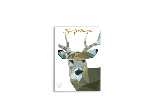 Postkaart fijne feestdagen rendier met digitale gouden folie