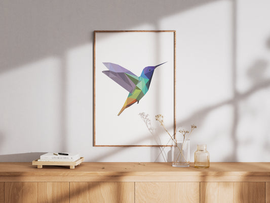 Poster geometrische illustratie van een kolibrie