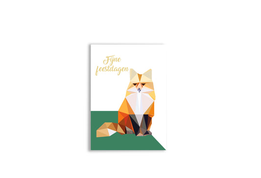 Postkaart fijne feestdagen vos met gouden folie