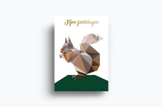 Postkaart fijne feestdagen eekhoorn met goudfolie